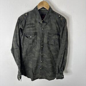 Royal Enfield Men M Camouflage Button Up Long Sleeve Shirt